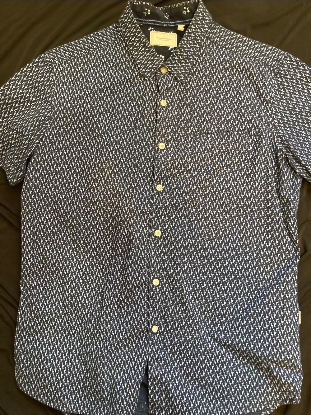 Brooklyn Cloth Navy & White Geo Print Short Sleeve Button-Up